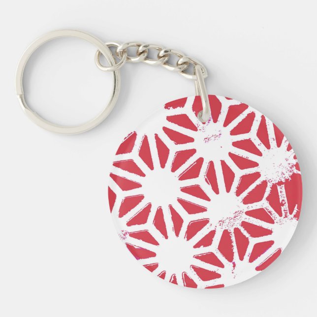 Red geometric pattern keychain (Front)
