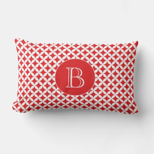 Red Geometric Shippo Pattern Custom Monogram Lumbar Pillow