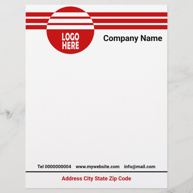 Red geometric stripes with logo and QR code Letterhead (Front)