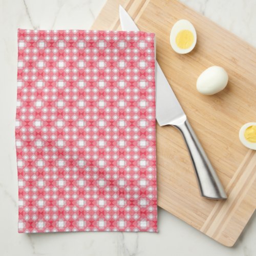 Red Geometrical pattern squares triangles Name Kit Kitchen Towel