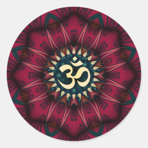 Red Geometry Golden Aum Spiritual Art Sticker