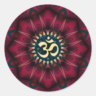 Red Geometry Golden Aum Spiritual Art Sticker