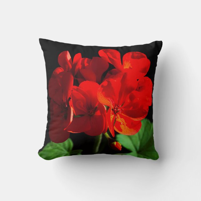 Red geranium flower throw pillow (Front)