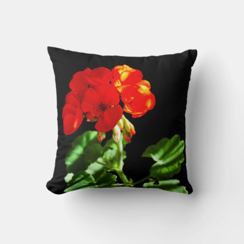 Red geranium flower throw pillow