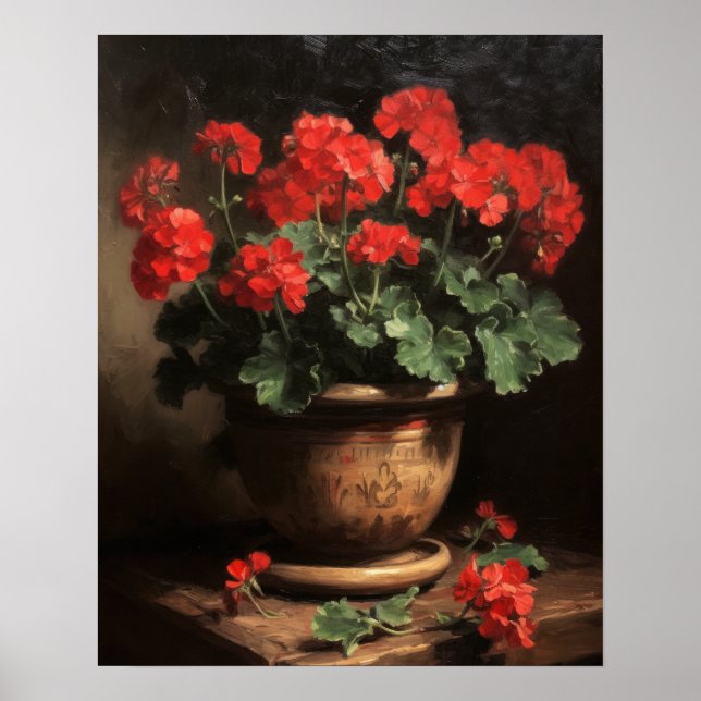 Red Geranium Flowers Art Print Poster (Front)