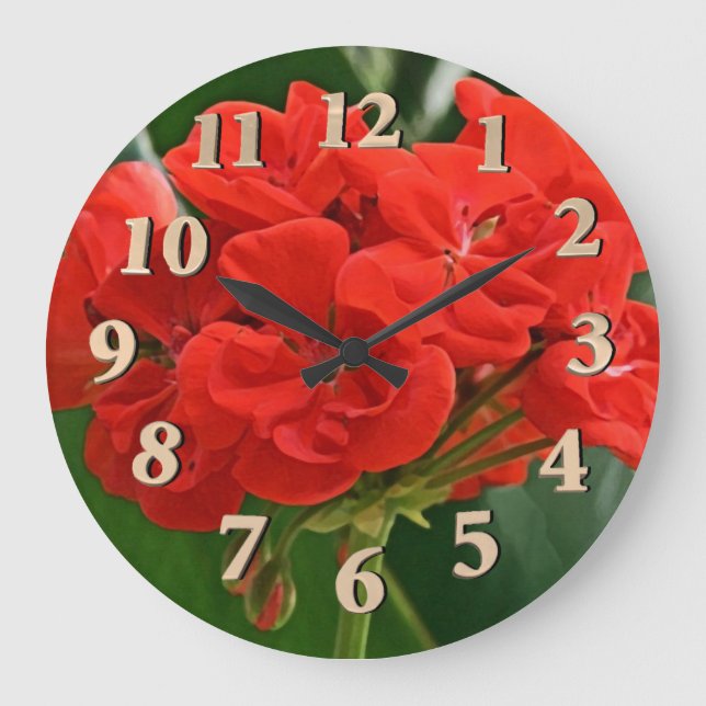 Red Geranium Large Clock (Front)