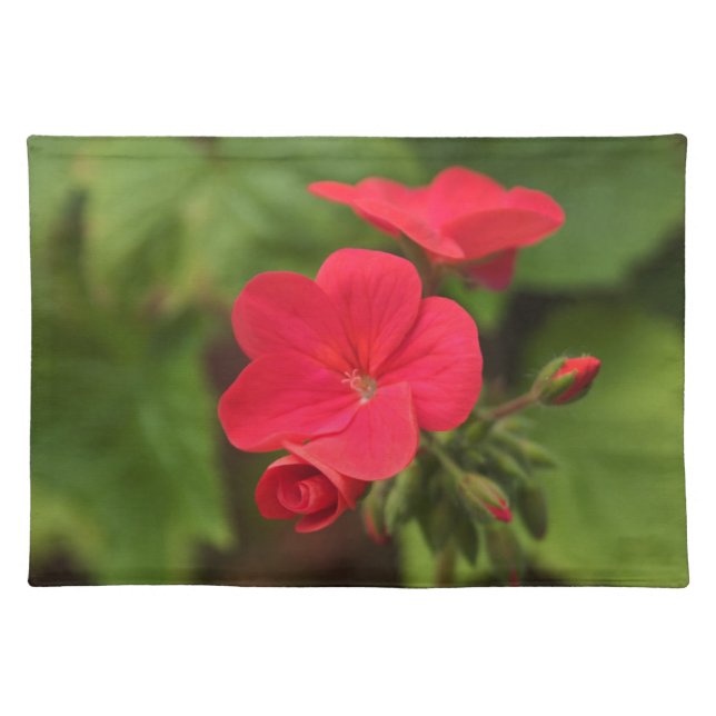 Red geranium place mats. cloth placemat (Front)