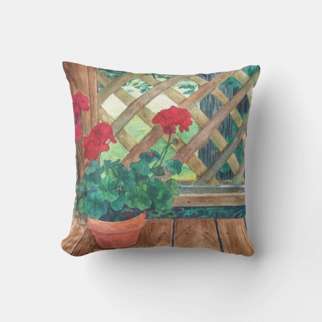 Red Geranium Throw Pillow (Front)