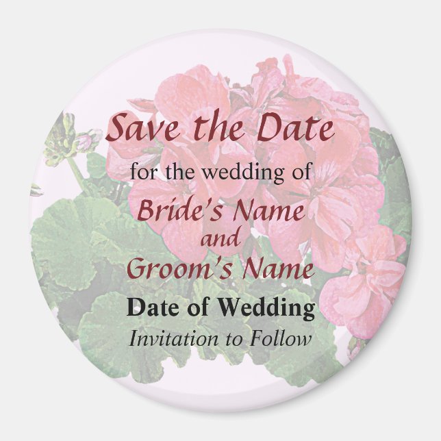 Red Geraniums and Buds Save the Date Magnet (Front)