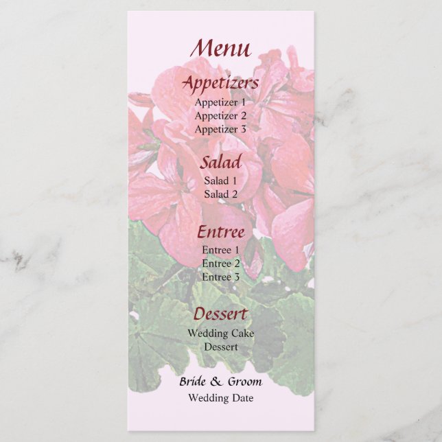 Red Geraniums and Buds Wedding Menu (Front)