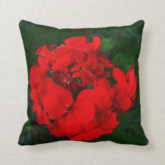 Red Geraniums Green Pillow by Sharles