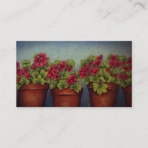 Red Geraniums in clay pots Business Card