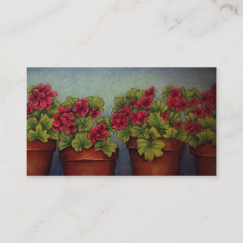 Red Geraniums in clay pots Enclosure Card