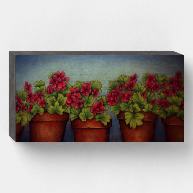 Red Geraniums Wooden Box Sign (Front Horizontal)