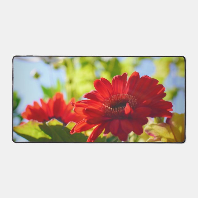 Red Gerber Daisies Beautiful Red Daisy Flowers Desk Mat (Front)