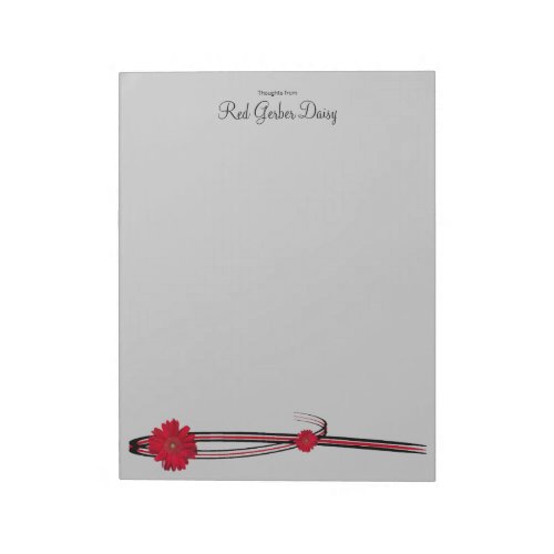 Red Gerber Daisy and Filigree Template Notepad