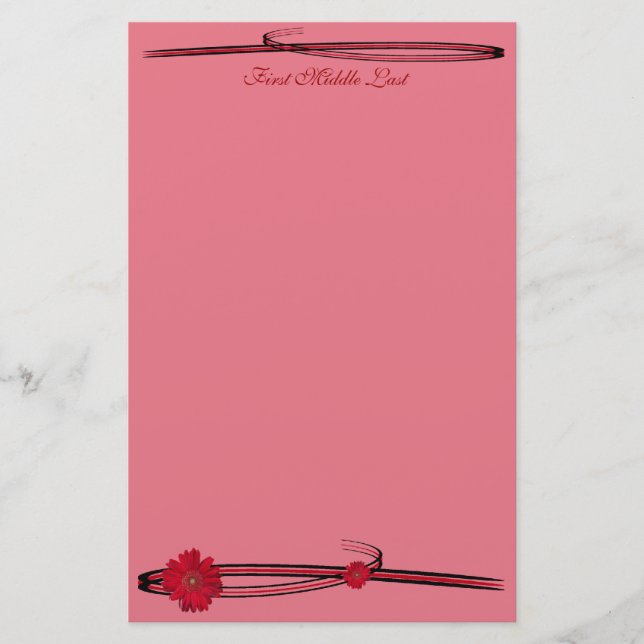 Red Gerber Daisy Flower Photograph Flourish Custom Stationery (Front)