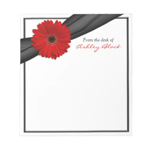 Red Gerber Daisy Ribbon Personalized Notepad