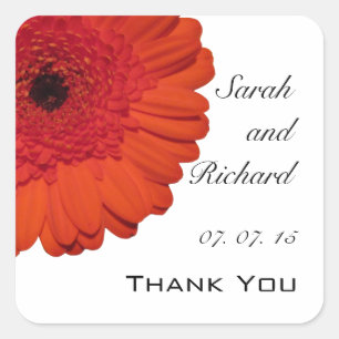 Red Gerber Daisy Thank You Wedding Favor Stickers