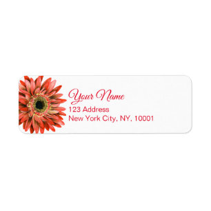 Red Gerber Daisy Watercolor Calligraphy Return Label