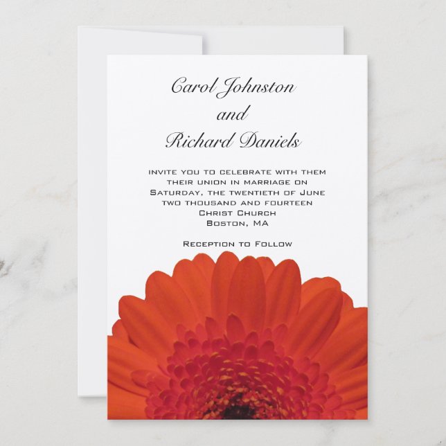 Red Gerber Daisy Wedding Invitation (Front)