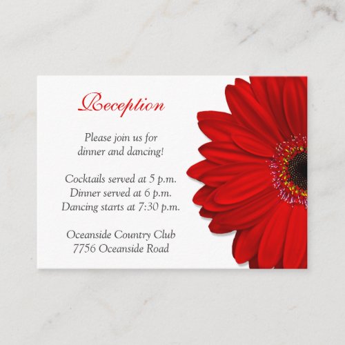 Red Gerber Daisy Wedding Reception Card Business Card