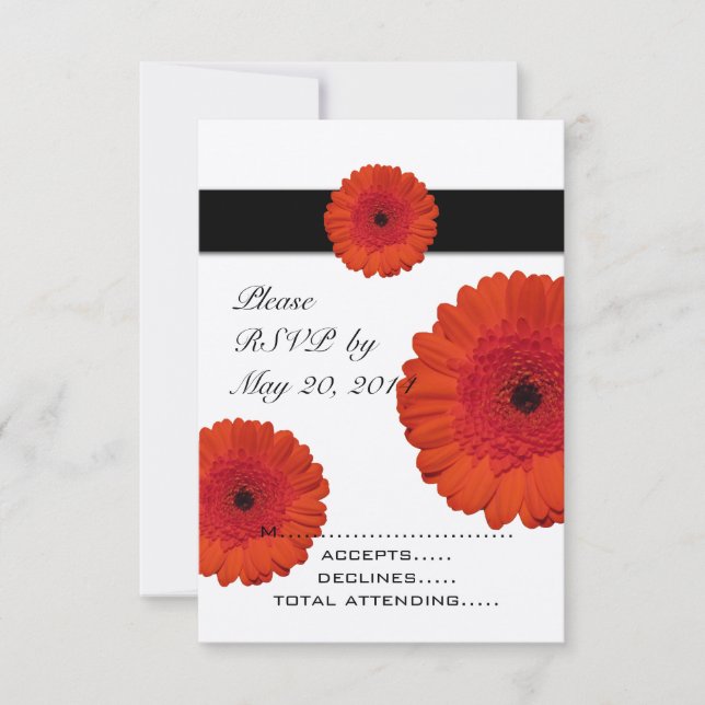 Red Gerber Daisy Wedding RSVP Cards (Front)