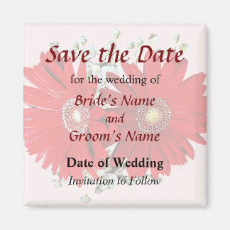 Red Gerbera Daisies and Stephanotis Save the Date Magnet