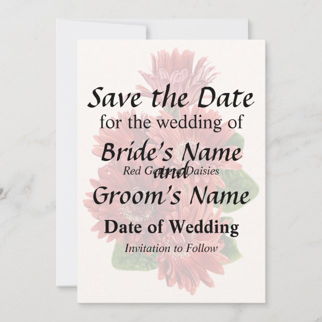 Red Gerbera Daisies Save The Date (Front)