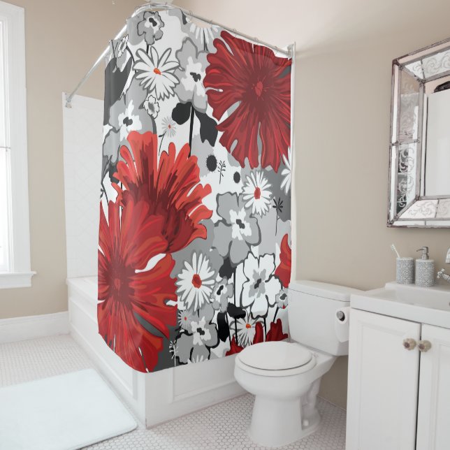 Red Gerbera Daisies Shower Curtain (In Situ)