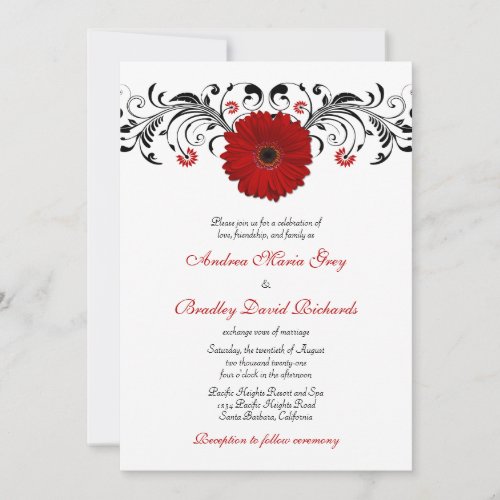 Red Gerbera Daisy Floral Wedding Invitation