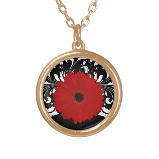 Red Gerbera Daisy Black/White Necklace | Zazzle