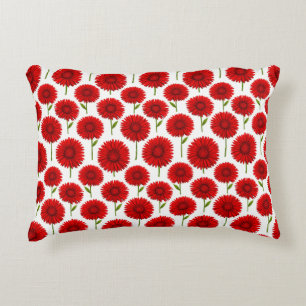 Red Gerbera Daisy Bouquet Accent Pillow