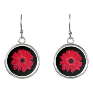 Red Gerbera Daisy Dangle Earrings