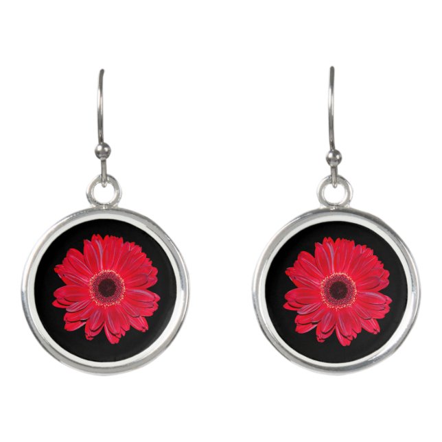 Red Gerbera Daisy Dangle Earrings (Front)