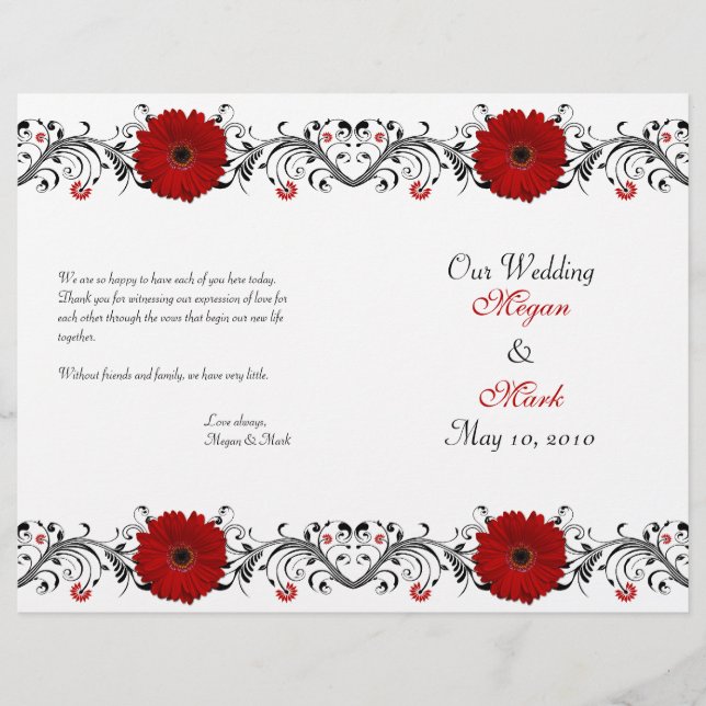 Red Gerbera Daisy Floral Wedding Program (Front)