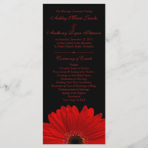 Red Gerbera Daisy Flower Black Wedding Program