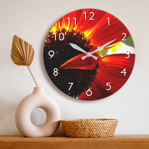 Red gerbera daisy flower photo beautiful modern large clock