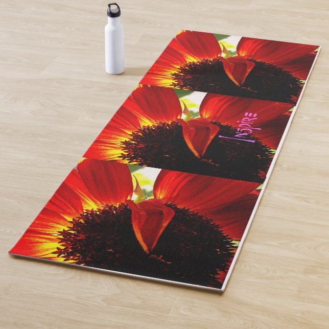 Red Gerbera Daisy Flower Photo Inspire Calligraphy Yoga Mat (In Situ)