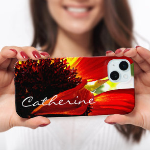 Red gerbera daisy flower photo script custom name iPhone 15 plus case