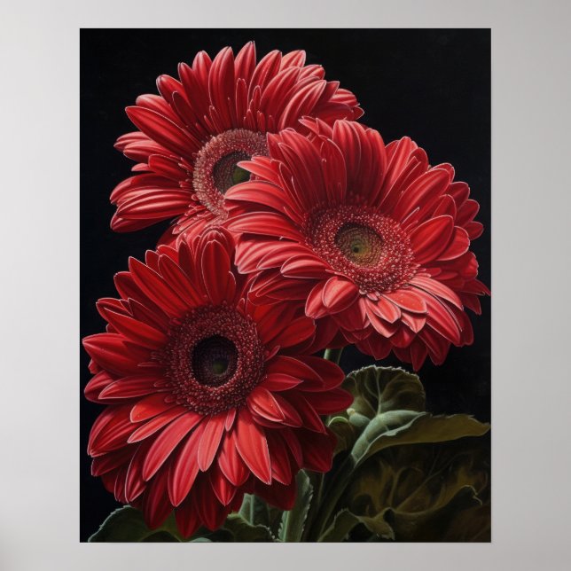 Red Gerbera Daisy Flowers Art Print Poster (Front)