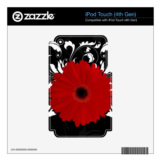 Red Gerbera Daisy on Black iPod Touch 4G Skin (Product)