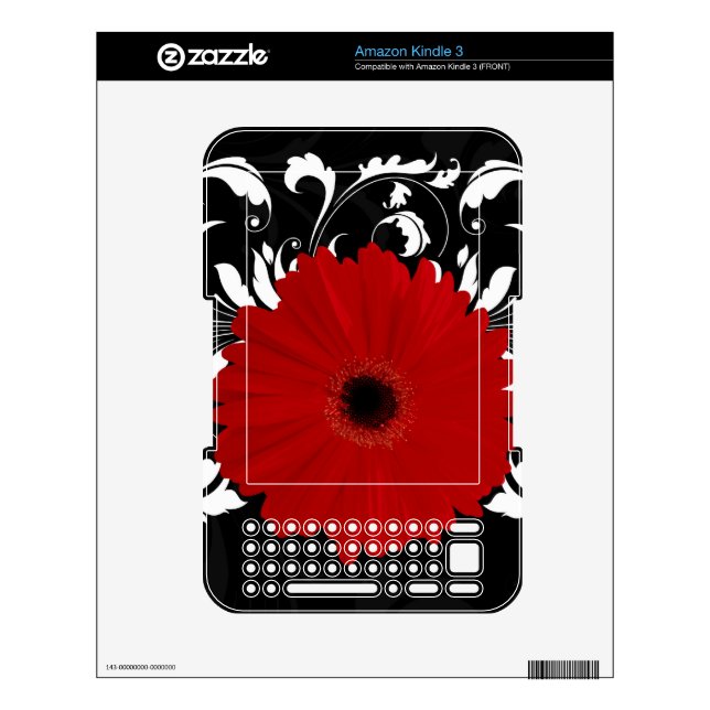 Red Gerbera Daisy on Black Skins For The Kindle (Product)