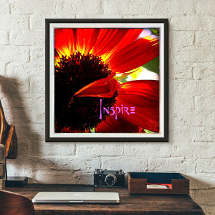 Red Gerbera Daisy Photo Bold Modern Inspire Type Poster