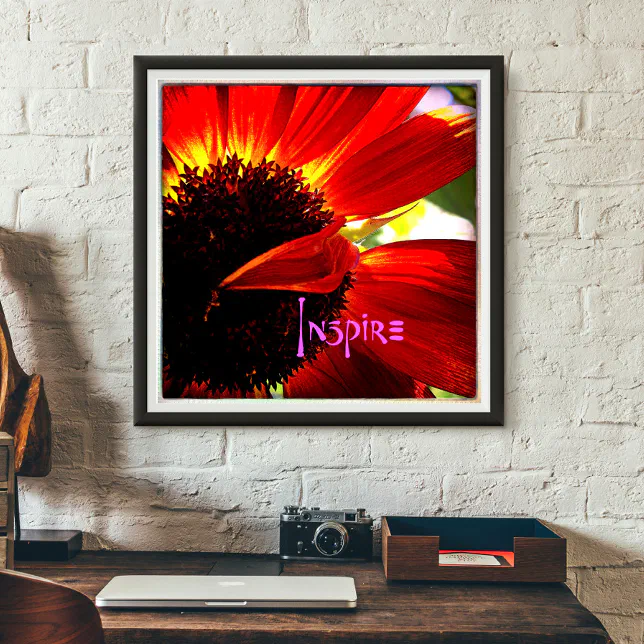 Red Gerbera Daisy Photo Bold Modern Inspire Type Poster | Zazzle