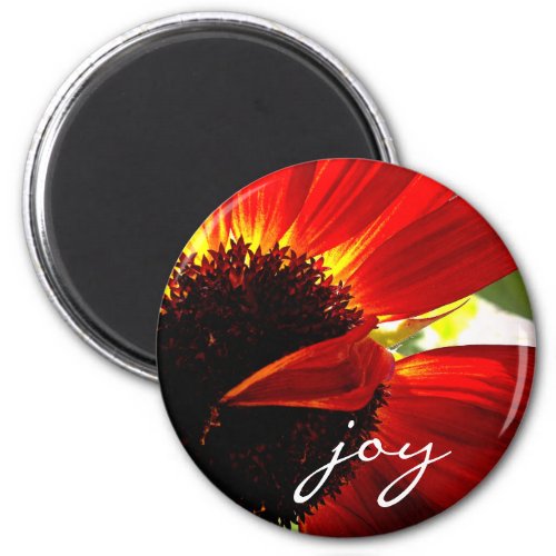 Red Gerbera Daisy Photo Joy Script Bold Modern Magnet