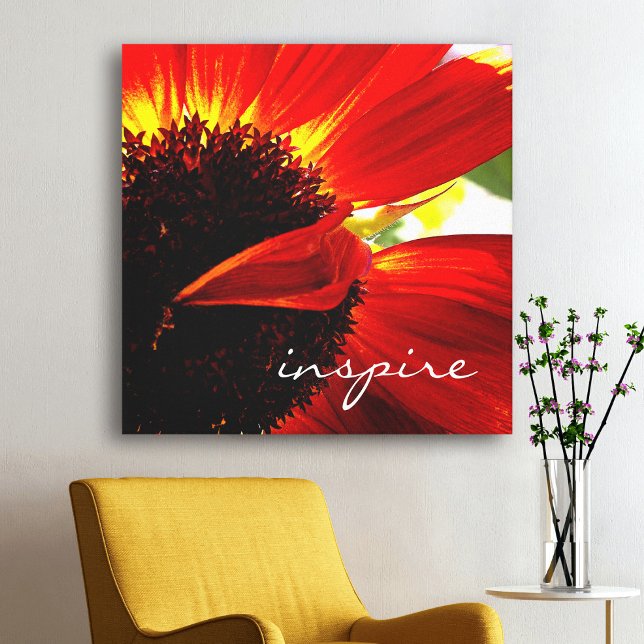 Red Gerbera Daisy Photography Inspire Script Bold Canvas Print (Creator Uploaded)