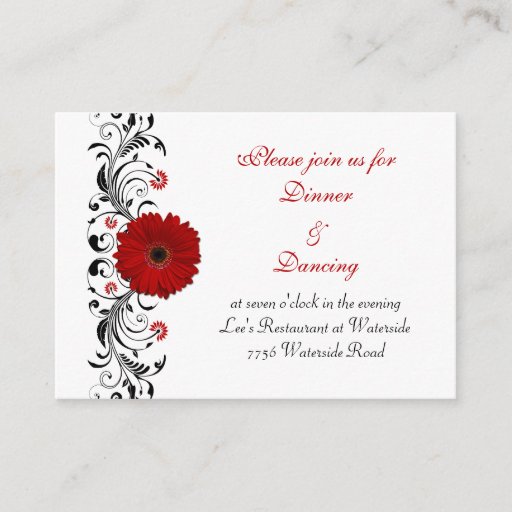 Customizable Red Gerbera Daisy Reception Card Business Cards