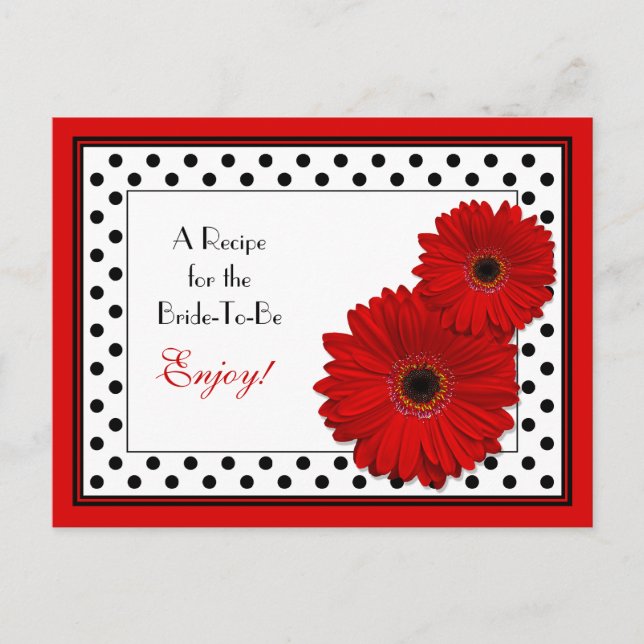 Red Gerbera Daisy Recipe Card for the Bride to Be (Front)