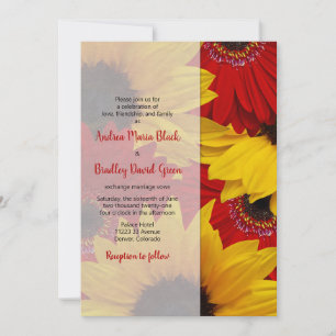 Red Gerbera Daisy Sunflower Wedding Invitation